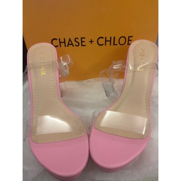 Chase + Chloe HELA-1 Pink Block Heel Sandals Size 9 Chunky Clear Strap Box - Picture 3 of 9